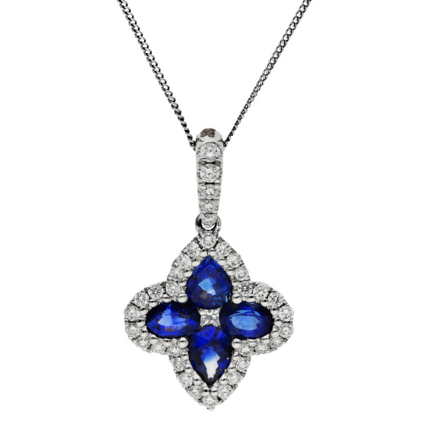 18ct White Gold Sapphire & Diamond Quatrefoil Star Pendant