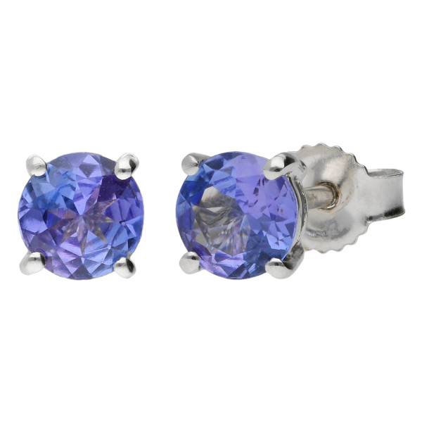 9ct White Gold 5mm Tanzanite Solitaire Round Shape Stud Earrings 