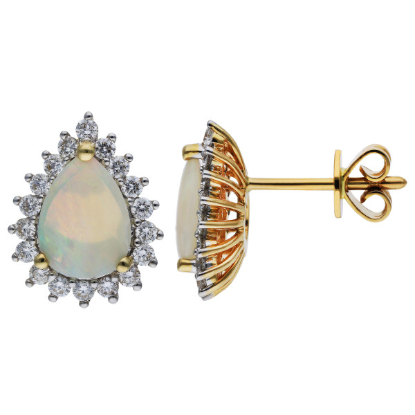 18ct Yellow Gold Opal & Diamond Pear Shape Halo Stud Earrings