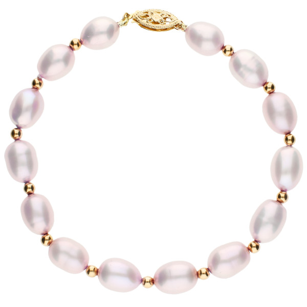 9ct Yellow Gold Pink Rice Pearl Bracelet