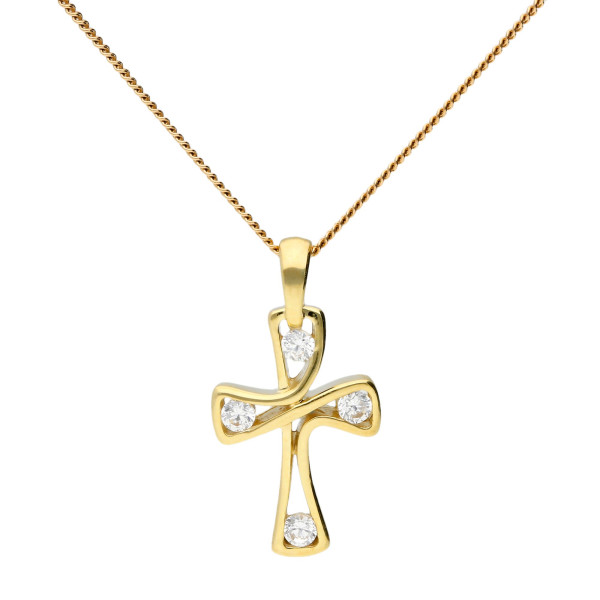 9ct Yellow Gold Cubic Zirconia Cross Pendant