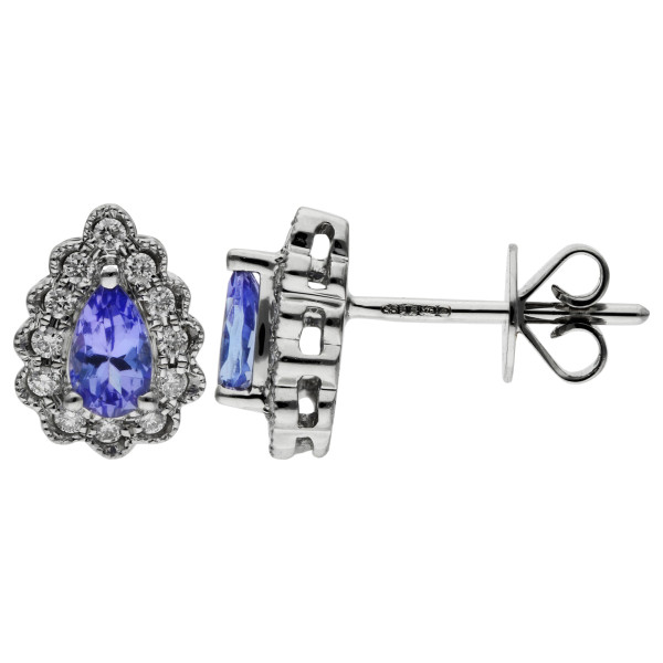 9ct White Gold Diamond & Tanzanite Halo Stud Earrings