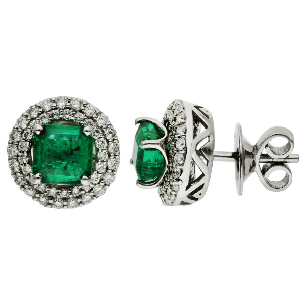 18ct White Gold Diamond & 1.28ct Emerald Earrings