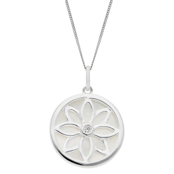 Sterling Silver Mother Of Pearl & Cubic Zirconia Fancy Pendant