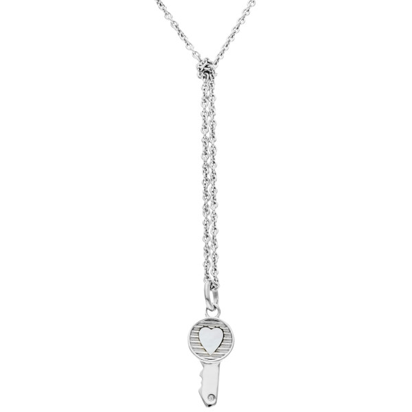 Sterling Silver Mother of Pearl & Diamond Key Pendant
