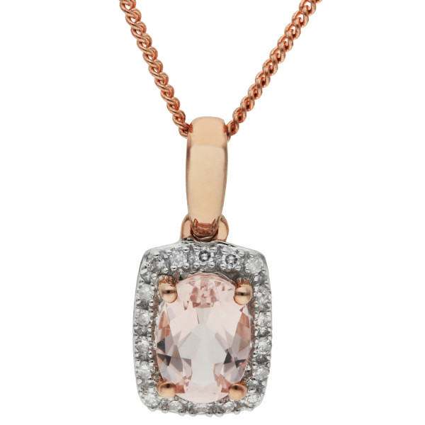 9ct Rose Gold Morganite & Diamond Pendant