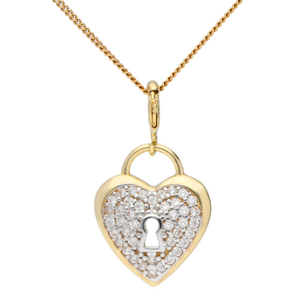  9ct Yellow Gold & Cubic Zirconia Heart Padlock Pendant