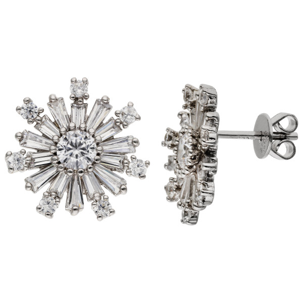 Sterling Silver & Cubic Zirconia Snowflake Earrings