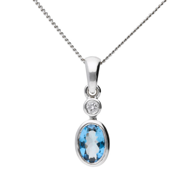 18ct White Gold 0.35ct Aquamarine & Diamond Pendant