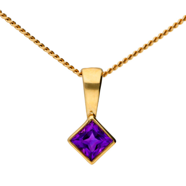 9ct Yellow Gold 0.10ct Amethyst Solitaire Rub Over Pendant