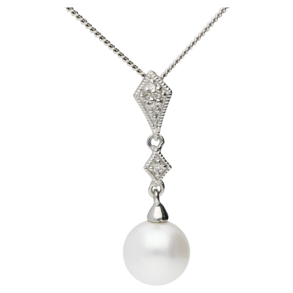 9ct White Gold Pearl & Diamond Pendant