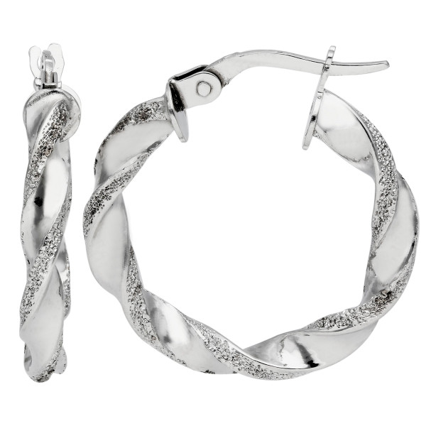 9ct White Gold 22mm Fancy Twisted Hoop Earrings