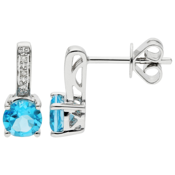 9ct White Gold Blue Topaz & Diamond Earrings