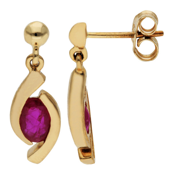 9ct Yellow Gold Ruby Twist Drop Earrings