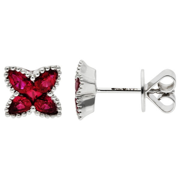18ct White Gold Ruby Quatrefoil Star Stud Earrings