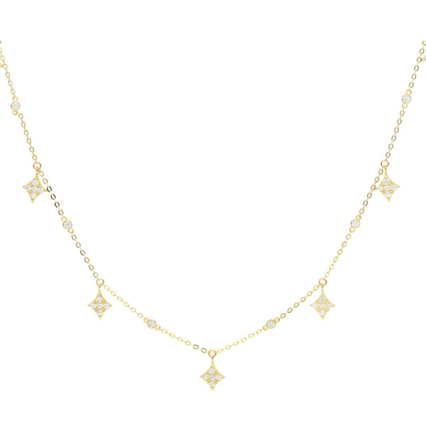 9ct Yellow Gold Diamond Shaped Cubic Zirconia Charm Necklace 