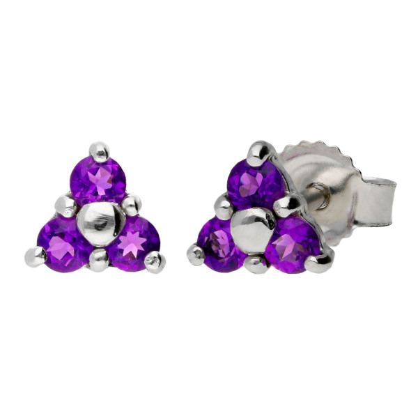 9ct White Gold 0.25ct Amethyst Floral Cluster Earrings
