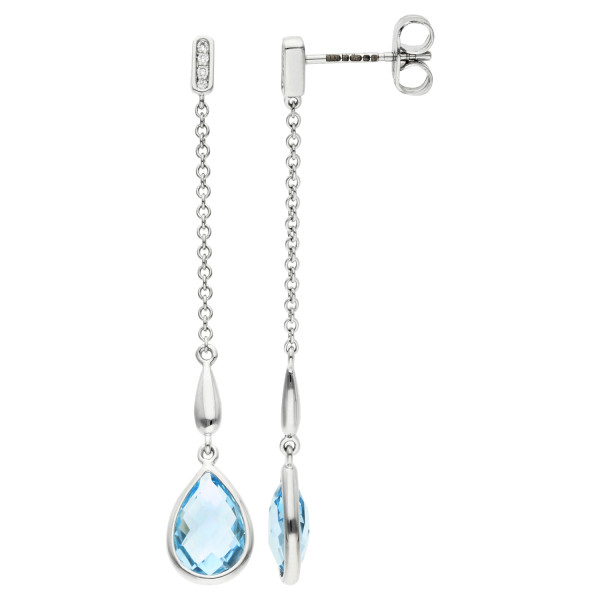 18ct White Gold Blue Topaz Drop Earrings