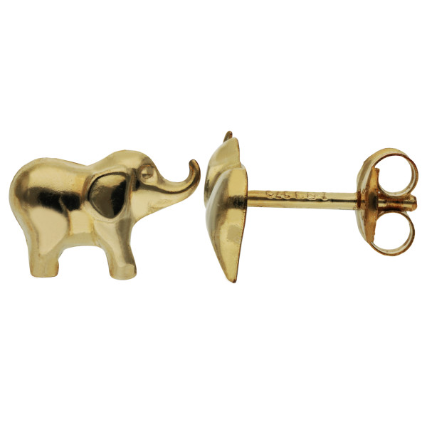 9ct Yellow Gold Elephant Stud Earrings