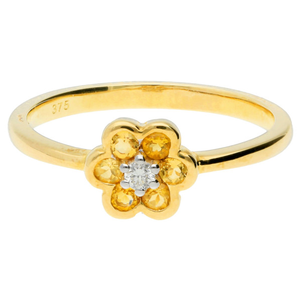  9ct Yellow Gold Citrine & Diamond Cluster Ring
