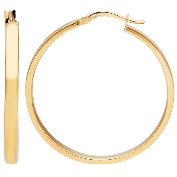 18ct Yellow Gold 30mm Rectangular Tube Creole Hoop Earrings