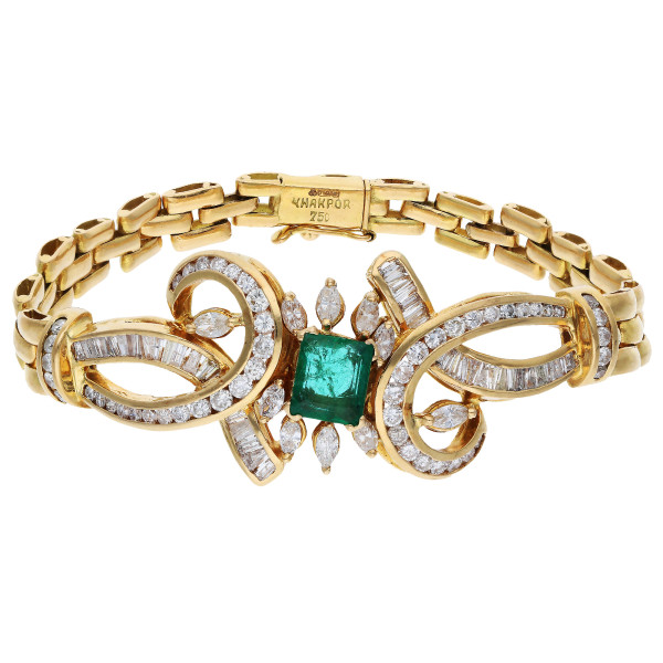 18ct Yellow Gold Diamond & Emerald Bracelet