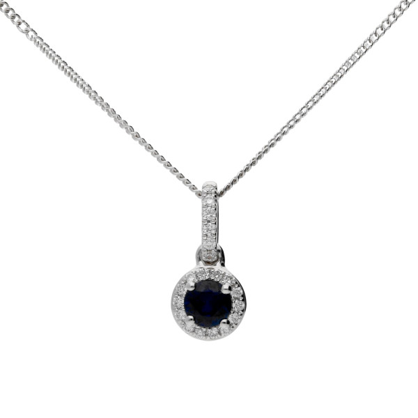 18ct White Gold Sapphire & Diamond Halo Pendant