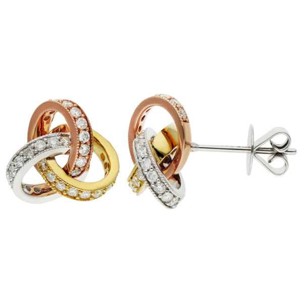 18ct White, Yellow & Rose Gold Diamond Knot Stud Earrings