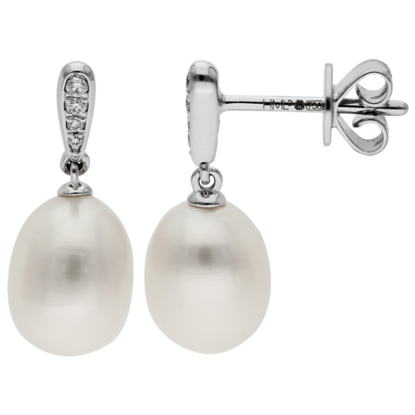 18ct White Gold Pearl & Diamond Drop Earrings