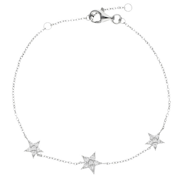 Sterling Silver Cubic Zirconia Triple Star Bracelet