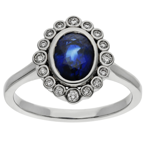 18ct White Gold 1.63ct Sapphire Halo Ring