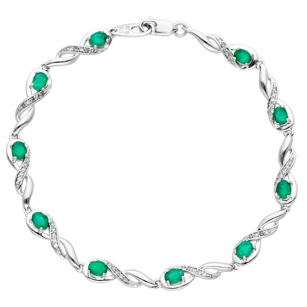 9ct White Gold Emerald & Diamond Infinity Bracelet