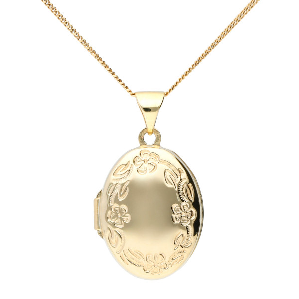 9ct Yellow Gold Floral Border Oval Locket