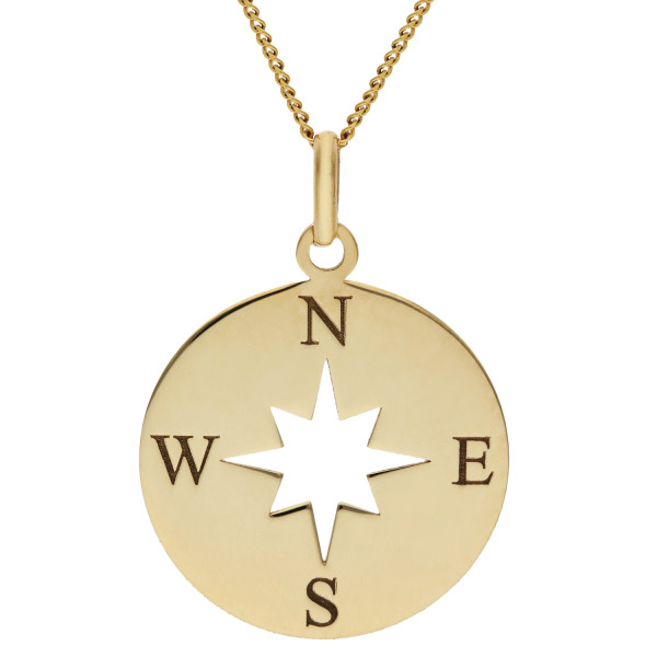 9ct Yellow Gold Compass Disc Pendant