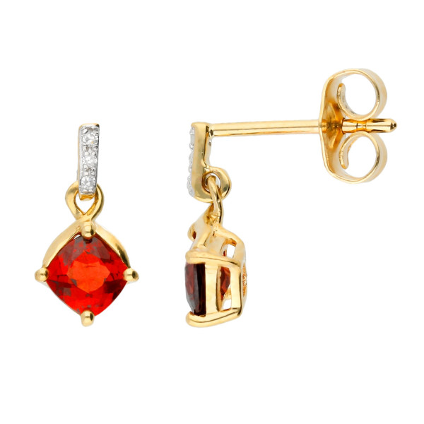 9ct Gold Garnet & Diamond Drop Earrings