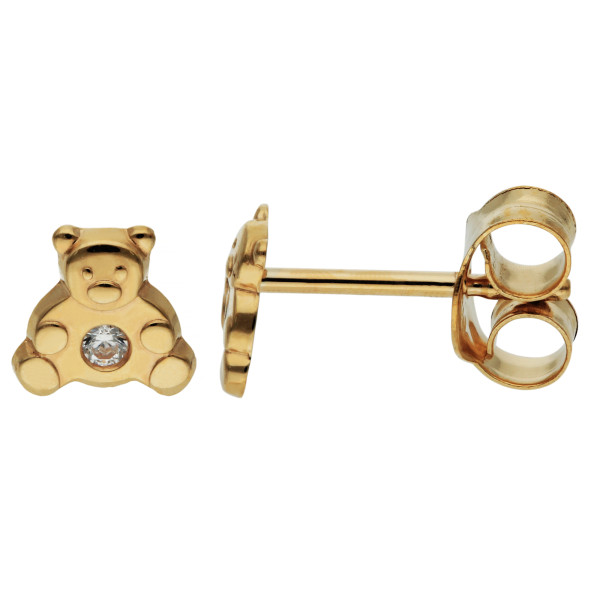 9ct Yellow Gold Teddy Bear CZ Stud Earrings