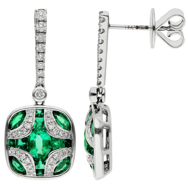 18ct White Gold Diamond & 1.61ct Emerald Drop Earrings