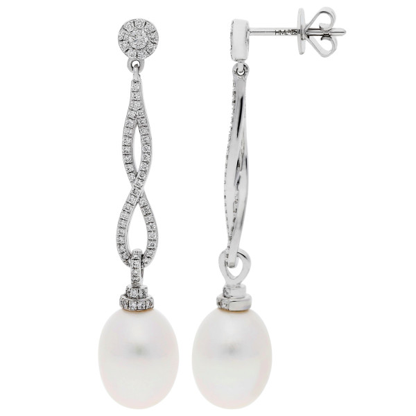 18ct White Gold Pearl & Diamond Infinity Drop Earrings