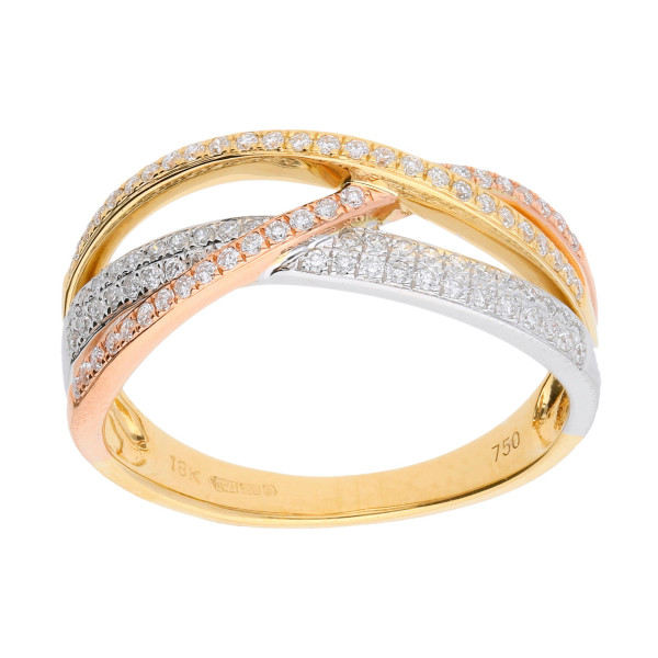 18ct Yellow, Rose & White Gold 0.50ct Diamond Cross-Over Ring