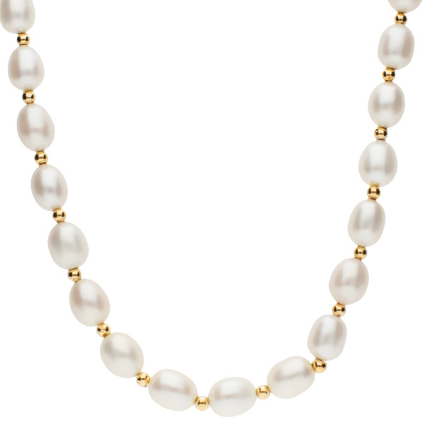 9ct Yellow Gold White Rice Pearl Necklace
