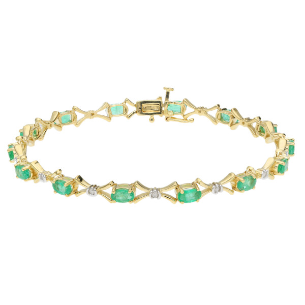 9ct Yellow Gold Diamond & Emerald Bracelet