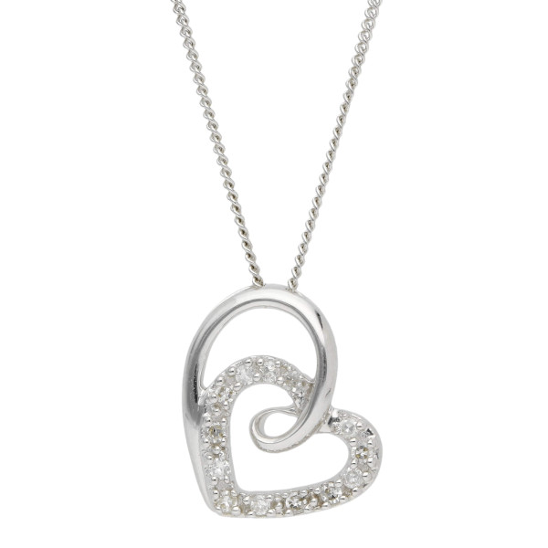 9ct White Gold & Diamond Heart Pendant