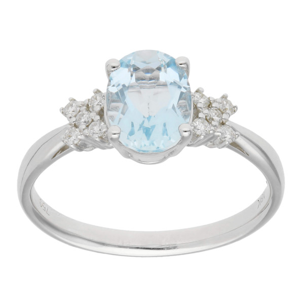 18ct White Gold Aquamarine & Diamond Dress Ring - M