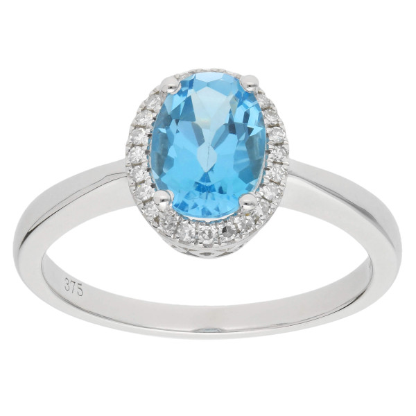 9ct White Gold Topaz & Diamond Cluster Ring - N