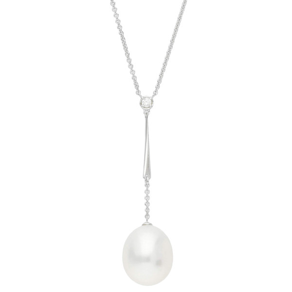 9ct White Gold Diamond & Pearl & Necklace