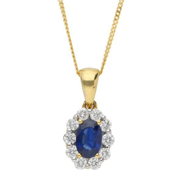 18ct Yellow Gold Diamond & 0.52ct Sapphire Pendant