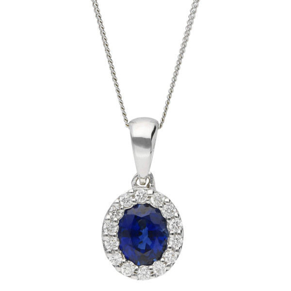 18ct White Gold Diamond & 0.48ct Sapphire Pendant