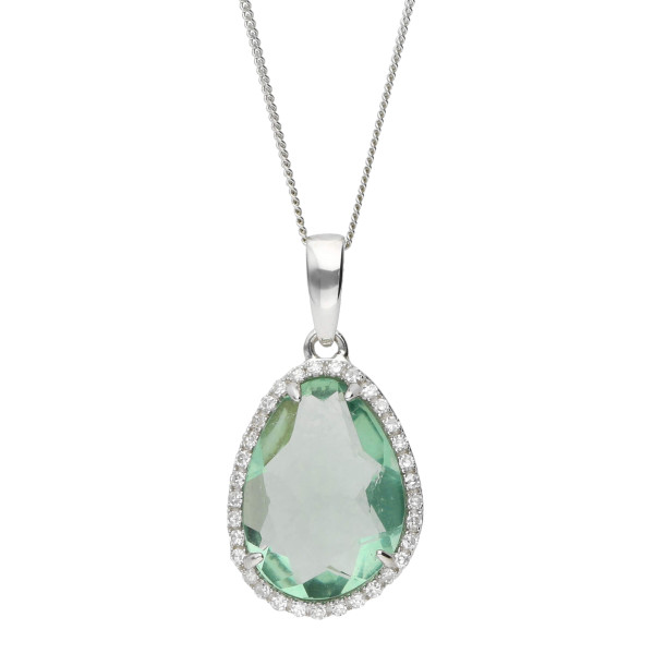 9ct White Gold Diamond & 2.45ct Green Fluorite Pendant