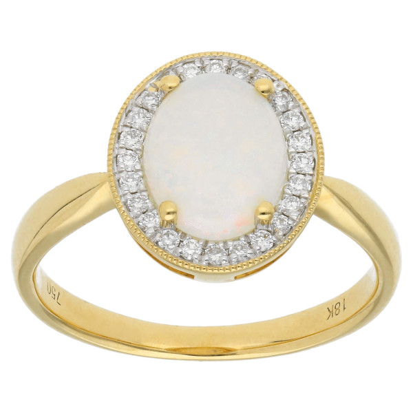 18ct Yellow Gold Opal & Diamond Oval Halo Ring-N