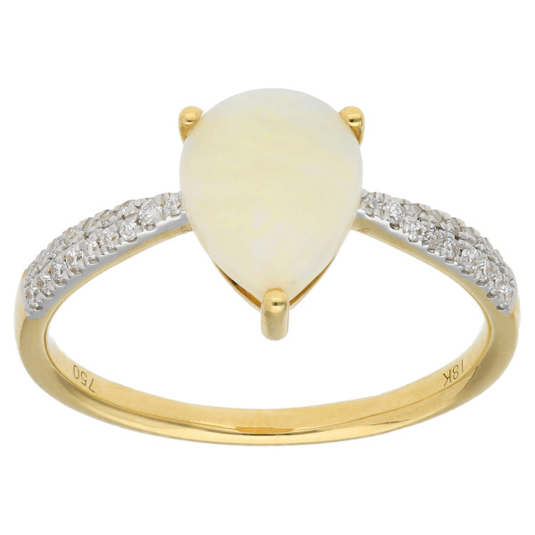 18ct Yellow Gold Pear Shape Opal & Diamond Fancy Ring-N